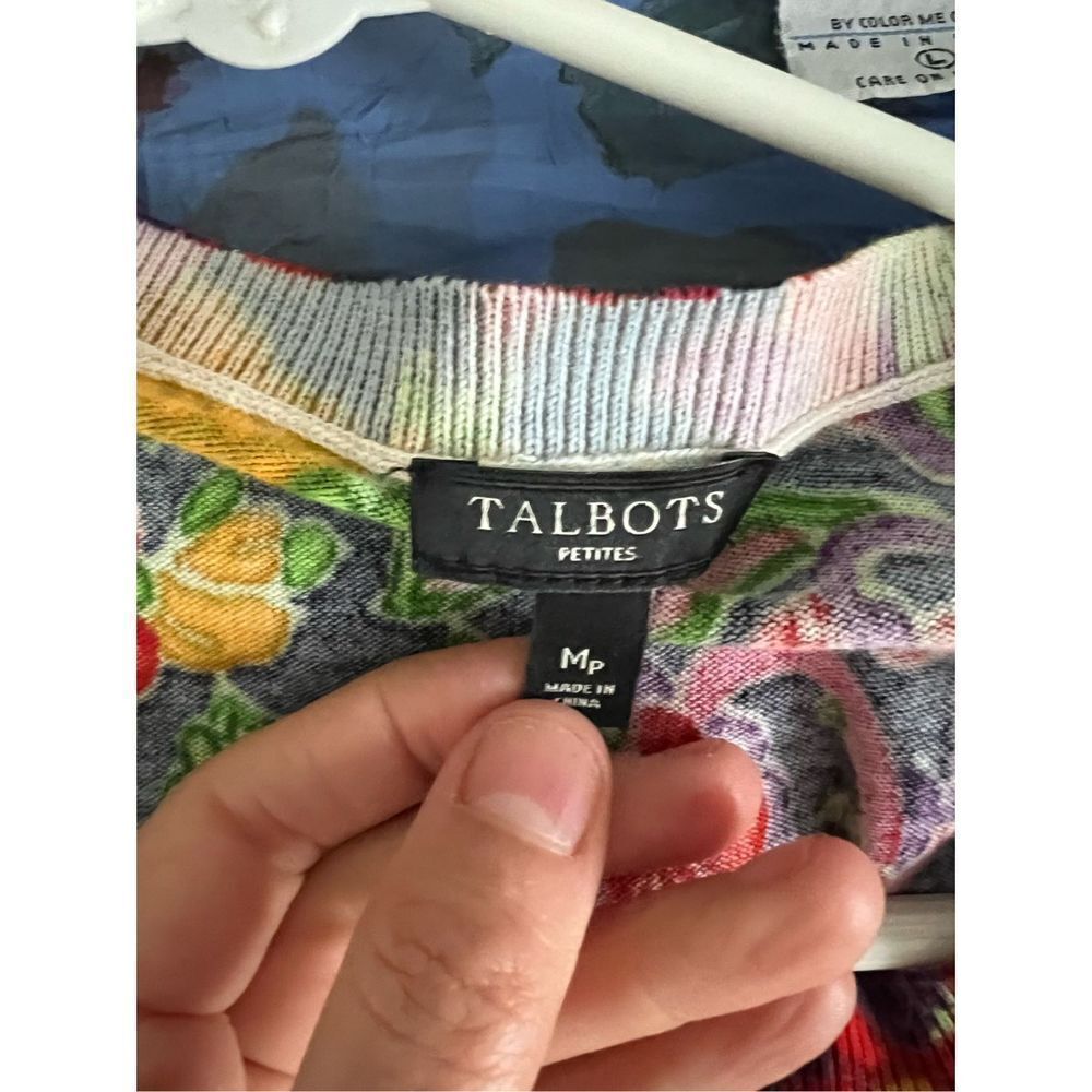 Talbots multicolor hot pink gold green black floral lightweight cardigan sweater - Picture 2 of 4